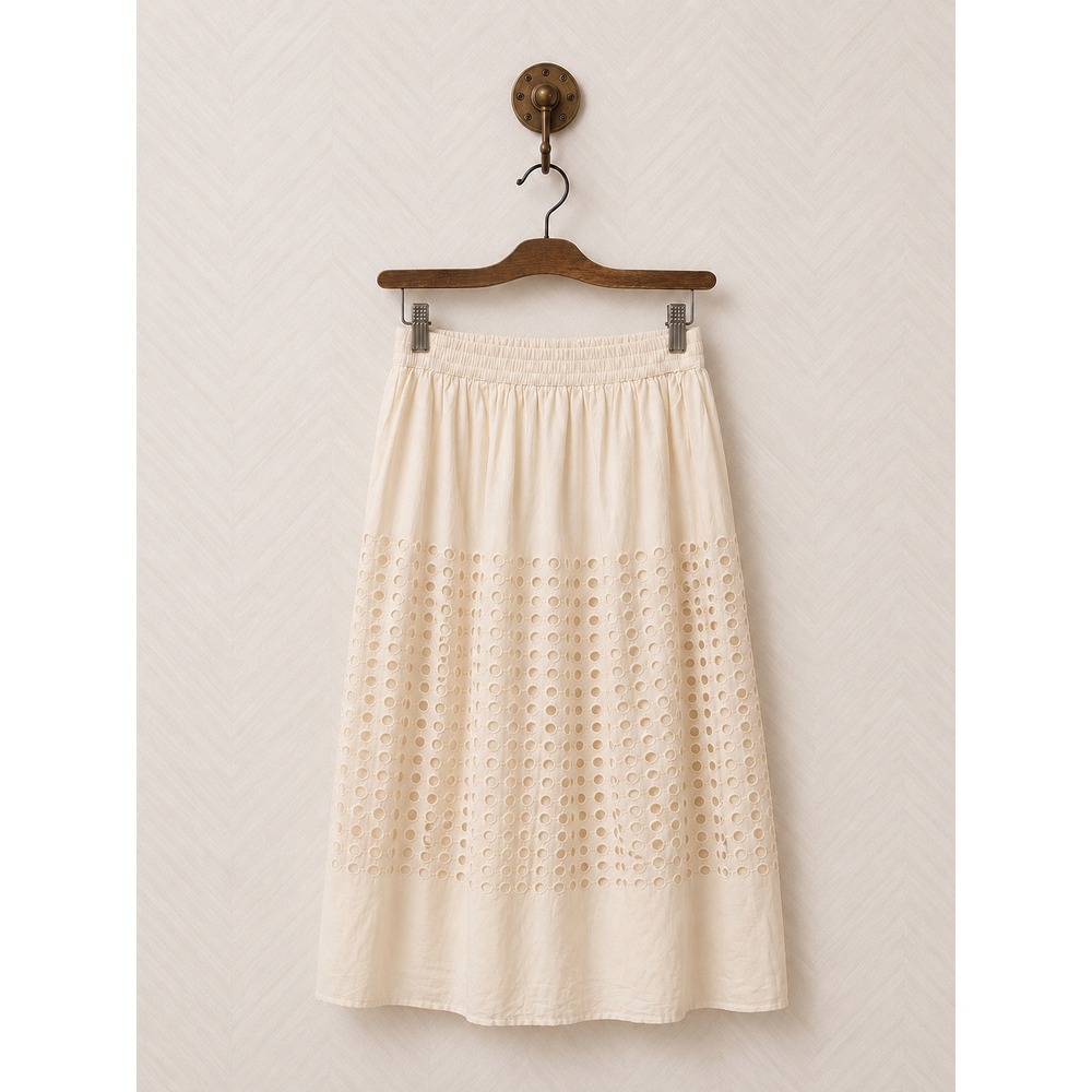 Jennifer‎ & Grace Midi Skirt Eyelet Embroidered Cotton Cream Size L